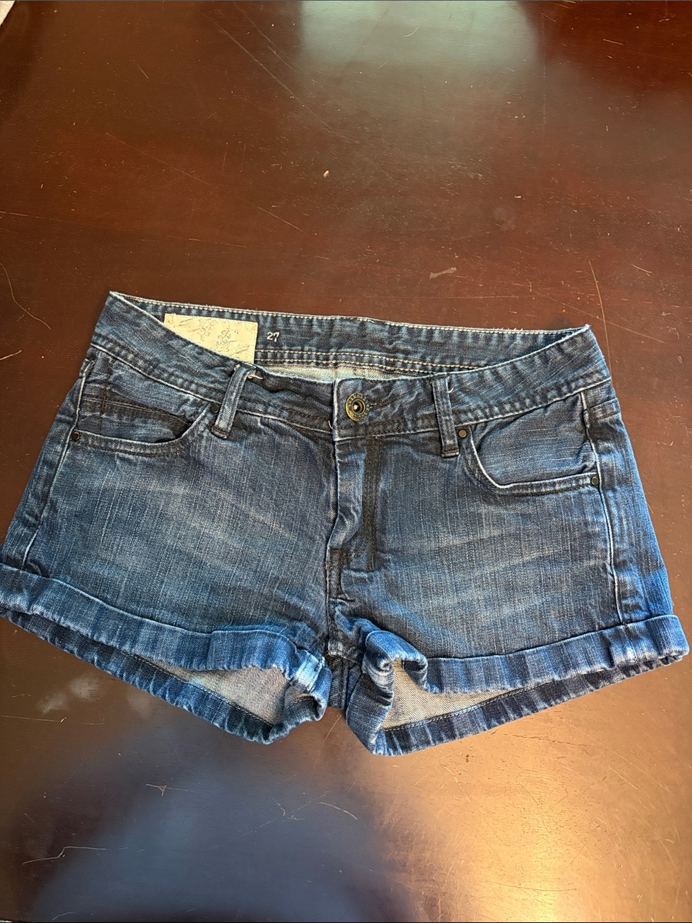 Quiksilver Women's Y2K Blue Rolled-Hem Denim Shorts